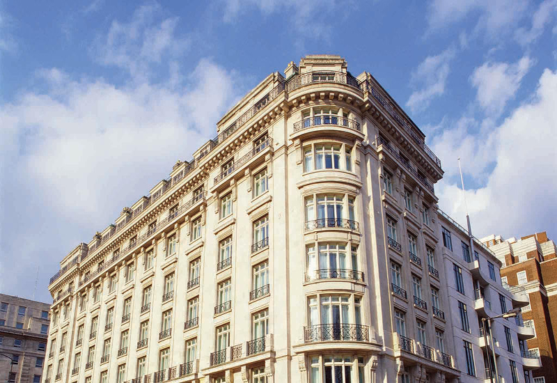 Marriott Park Lane historic facade against blue sky