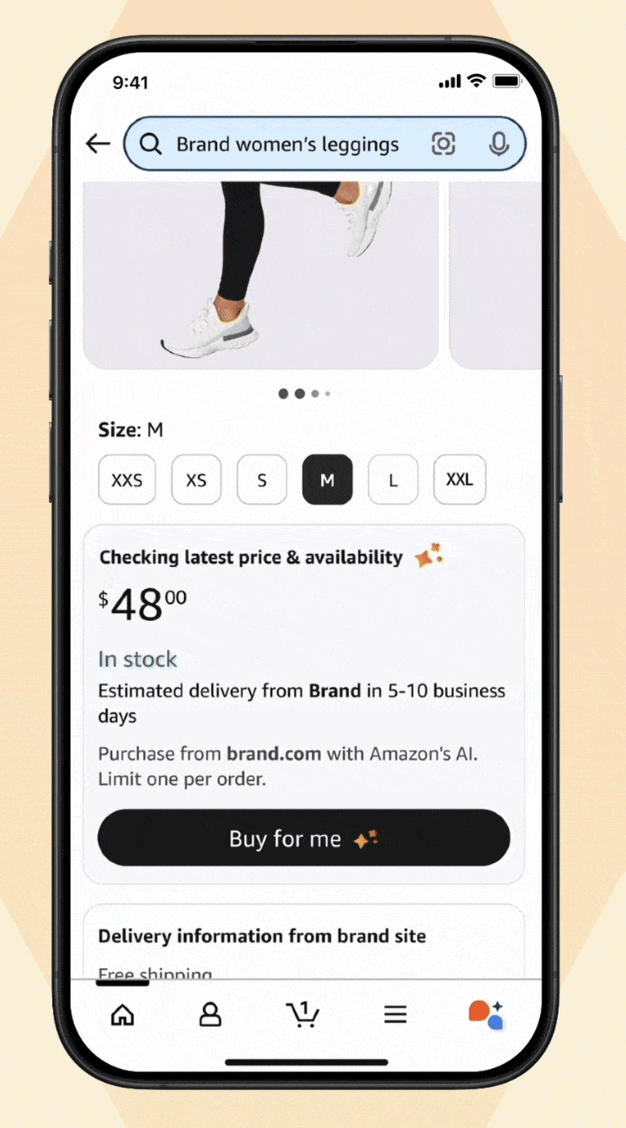 Agentic commerce product page with 'Buy for me' AI checkout option